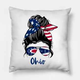 Ohio girl Messy bun , American Girl , Ohio Flag Pillow