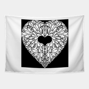 Black and White Blossoming Heart Tapestry