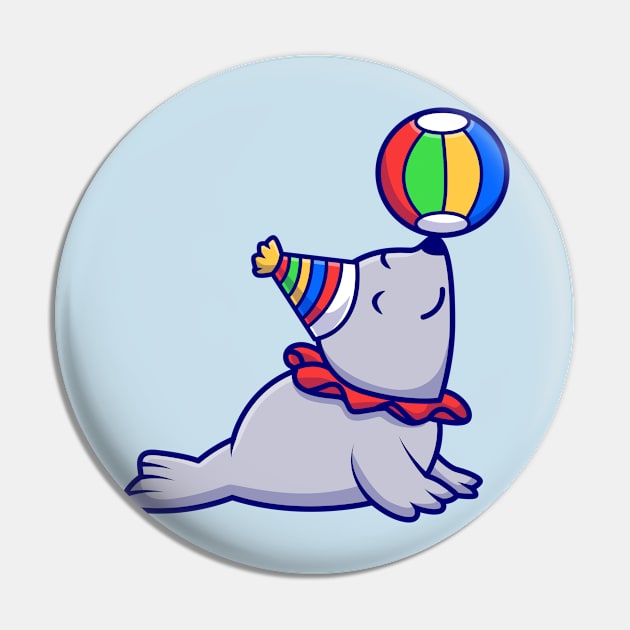 Cute Seal Circus Playing Ball Cartoon Pin by Catalyst Labs