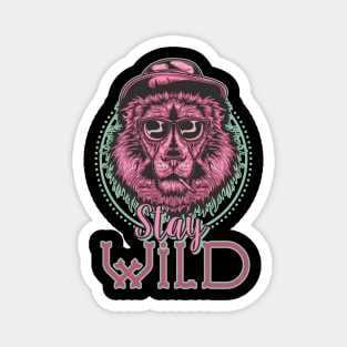 Roar in Style: Smoking Lion T-Shirt 🦁🕶️ | Embrace the Wild with 'Stay Wild' Vibes!" Magnet