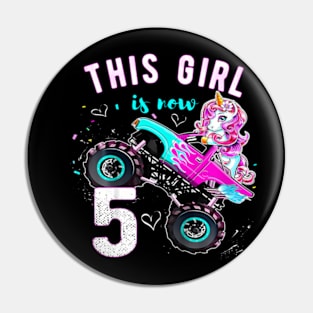 Monster Truck Unicorn Girls 5Th Birthday Daughter Pin