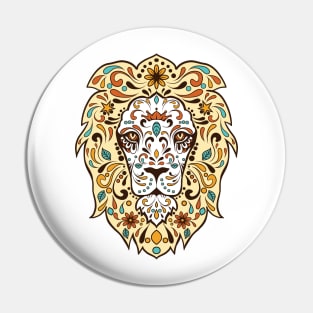 Lion's Head Sugar Sugar Skull Style Pin