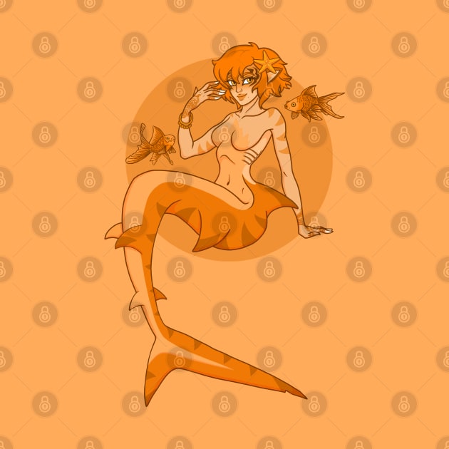 Orange Tiger Mermaid by sushikittehh