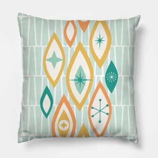 Atomic Age MCM Abstract Shapes and Stars in Teal, Aqua, Orange, Yellow Pillow