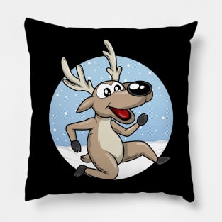 Funny reindeer in the snow Pillow