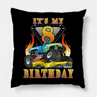 Kids Monster Truck 8 Year Old Shirt 8Th Birthday Boy Monster Car Pillow