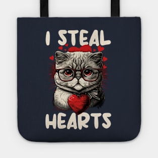 Valentine Gift - I Steal Hearts Funny Cat Saying Tote