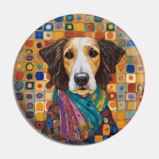 Gustav Klimt Style Dog with Colorful Scarf Pin