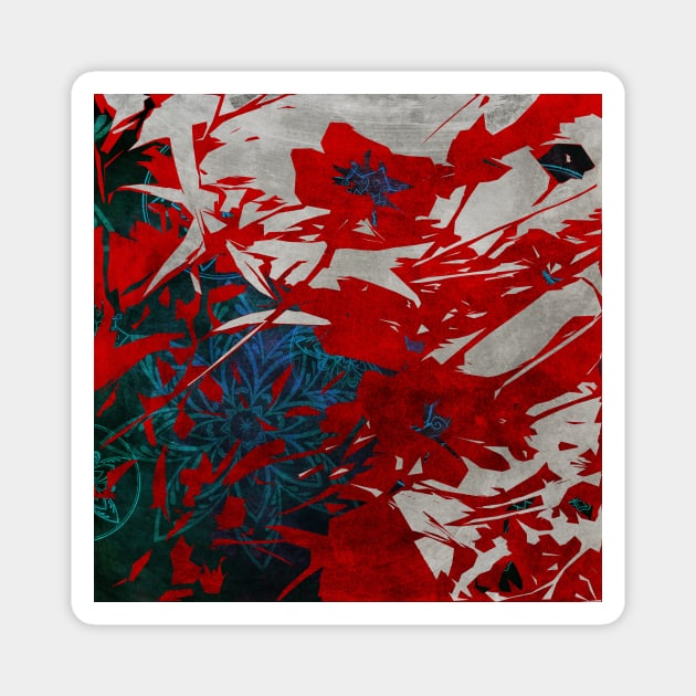 Red Blue and Gray Abstract Flower Collage Magnet by WesternExposure