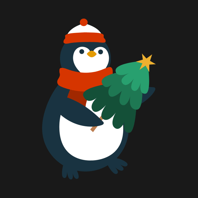 Penguin with Christmas tree by Savvalinka