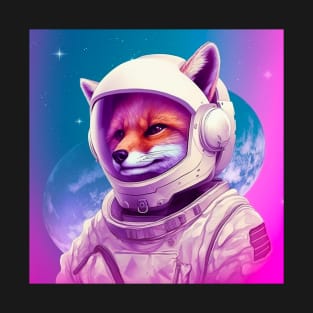 Vaporwave Retrowave Fox Astronaut - Space Colorful Illustration T-Shirt