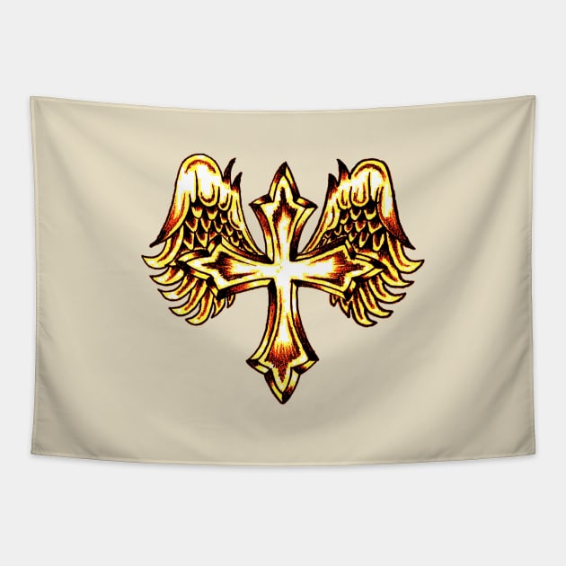 Cross with Angel Wings Tapestry by Artubble