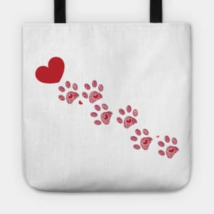 Dog paw print with hearts Tote