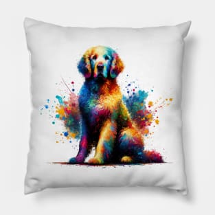 Curly-Coated Retriever in Colorful Splash Artwork Pillow