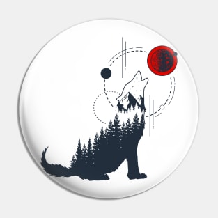 Abstract Howling Wolf, Black Design Pin