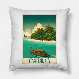 Maldives Island Vintage Travel Art Poster Pillow
