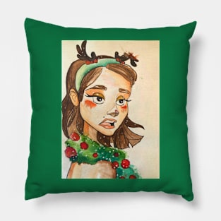 Christmas girl in reindeer costume Pillow