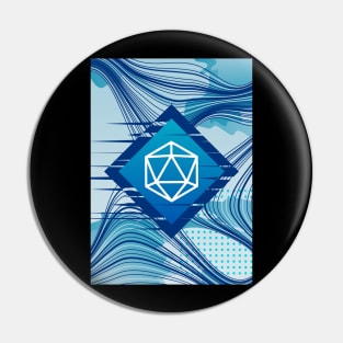 Blue Glitch Polyhedral D20 Dice Tabletop RPG Pin