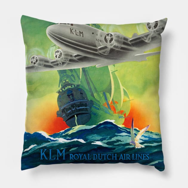 Vintage Travel Poster KLM Royal Dutch Air Lines Pillow by vintagetreasure