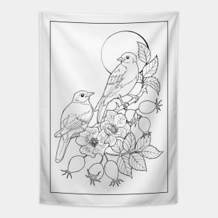 Birds on a branch of rose hip Tapestry