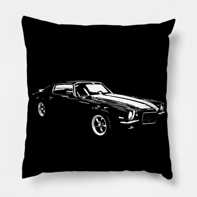 1970 Camaro white Pillow by GrizzlyVisionStudio