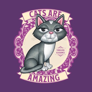 Cute Kitty Cat on Purplish Wreath Cats are Amazing T-Shirt