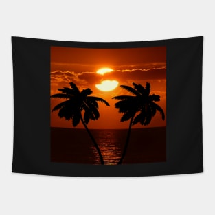 Tropical Designation Palm Trees & Beach Sunset Tapestry