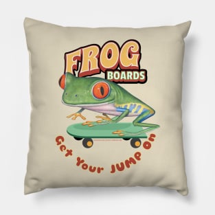 Cute and funny red eyed tree frog riding a skateboard for he wants to get his jump on tee Pillow