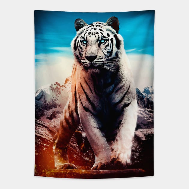 White Tiger Blue Eyes vector Tapestry by syanart