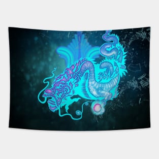 Blue glowing chinese dragon Tapestry