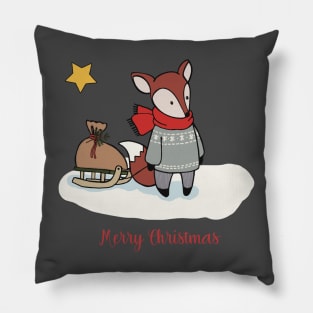 Cute fox on a  Christmas card Pillow