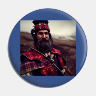 Scottish Highlander in Clan Tartan Pin