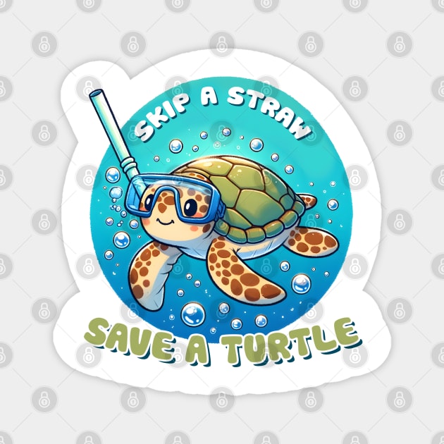 Skip a straw Save a turtle Magnet by MZeeDesigns