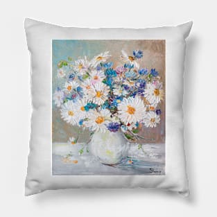 Daisies and Buttercups in a White Vase Pillow