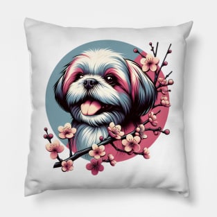 Shih Tzu's Blissful Spring with Cherry Blossoms Pillow