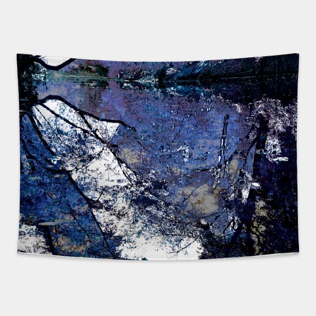 Majestic Fantasy River Sceen with Blue Leaves Reflecting in the Water Tapestry by Zen Goat 