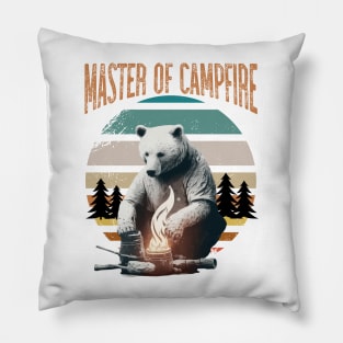 Master of Campfire. Funny Camping Quote. Campfire and Bear Pillow