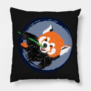 Artwork showing a Red Panda eating Bamboo II Pillow