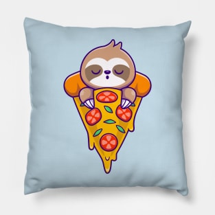 Cute Sloth Sleeping On Pizza Cartoon Pillow