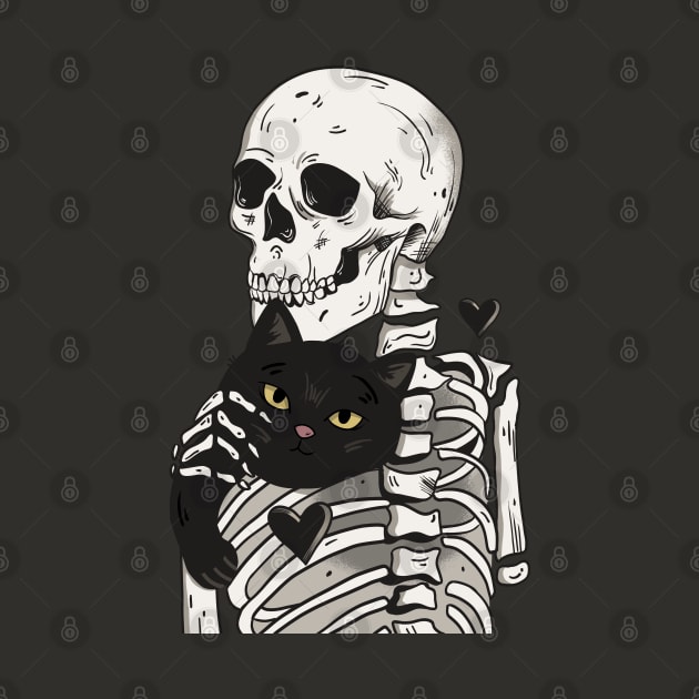 Skeleton and cat by Carol Caju