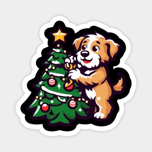 Dog Decorating Christmas Tree Magnet
