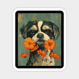 Shih Tzu dog Flowers Photo Art Design For Dog Onwer Magnet