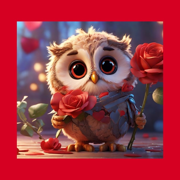 Cute Owl with Tender Rose by susiesue