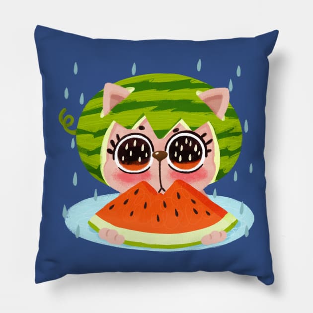 Watermelon Kitty Pillow by BBvineart