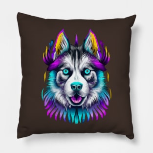 Husky Sled Dog Tribal Art Pillow