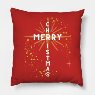 Christmas Cross and Star White Letters on Red Pillow