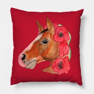 Horse and poppy flowers Pillow
