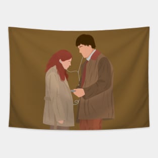 Office Jim and Pam Listening Music Song Headphones Fan Art Tapestry