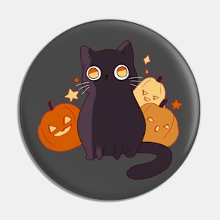 Halloween black cat with pumpkins Pin