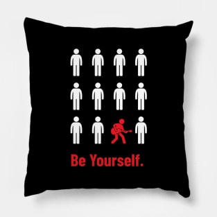 Be Yourself Guitarist Stickman Silhouette Dark Theme Pillow